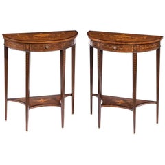 Pair of Late Victorian Demilune Mahogany Console Tables