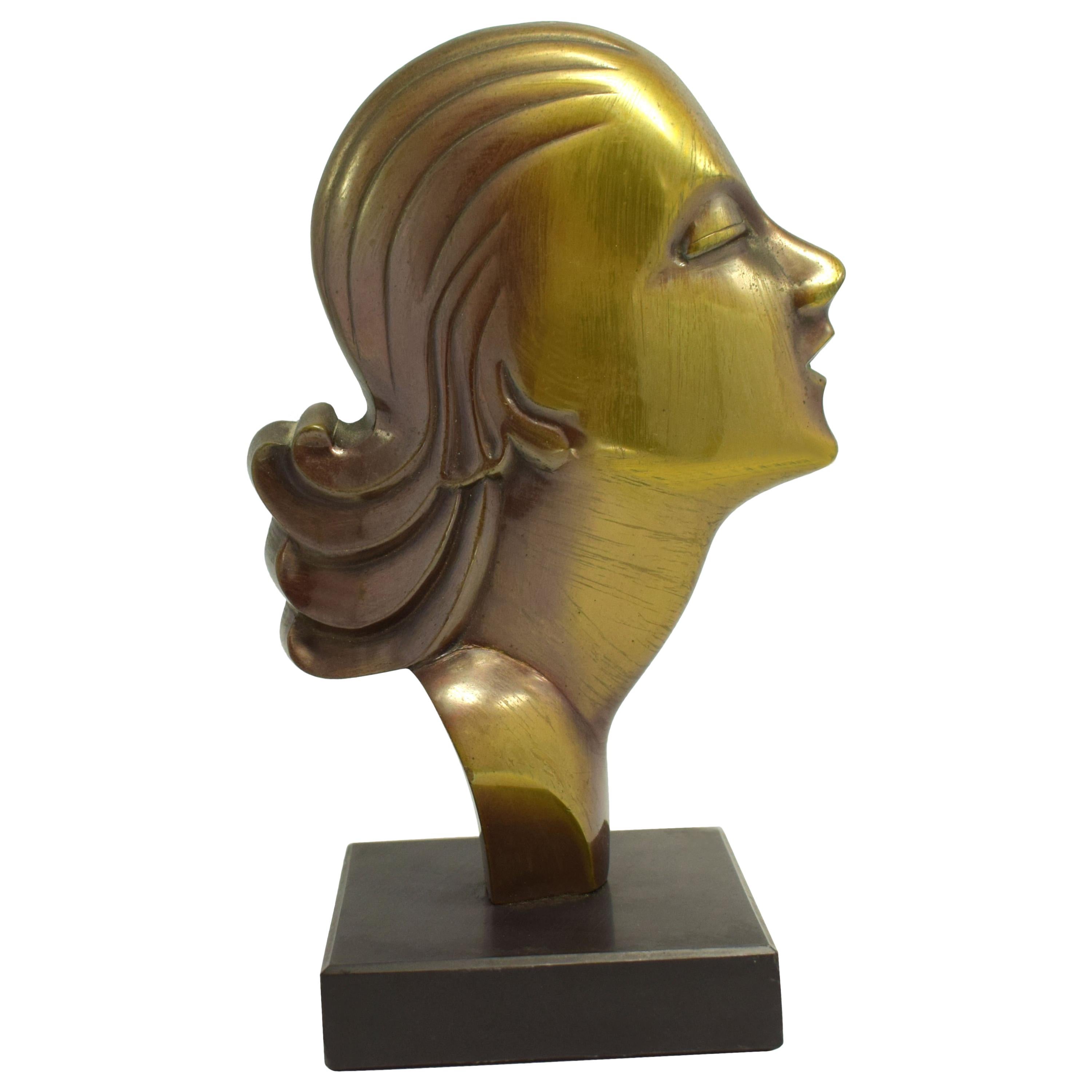 Highly Styled French Brass Art Deco Bust, French, circa 1930