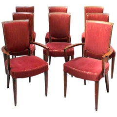 Vintage Set of 8 Fine French Art Deco Dining Chairs by Jules Leleu