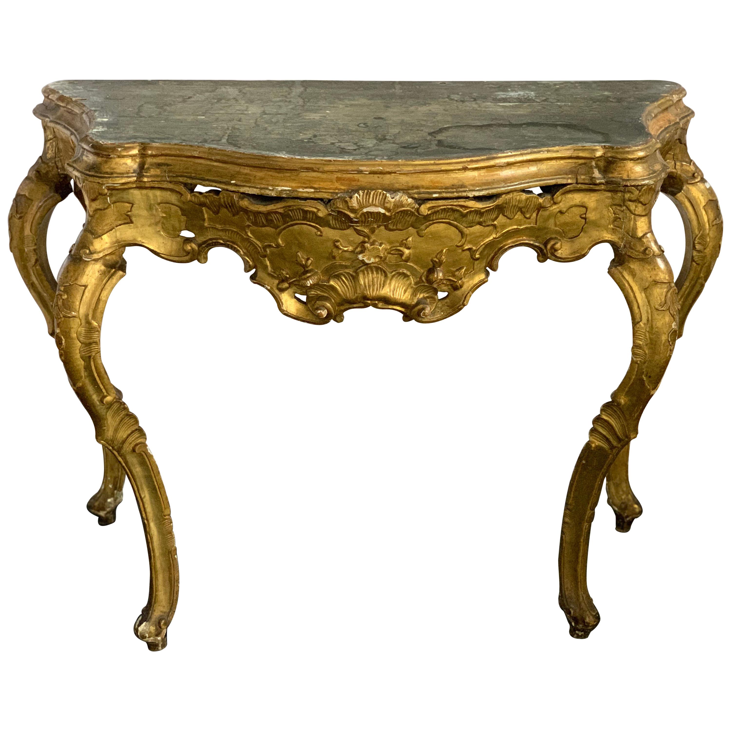 Console vénitienne du XVIIIe siècle dorée à l'or, Italie