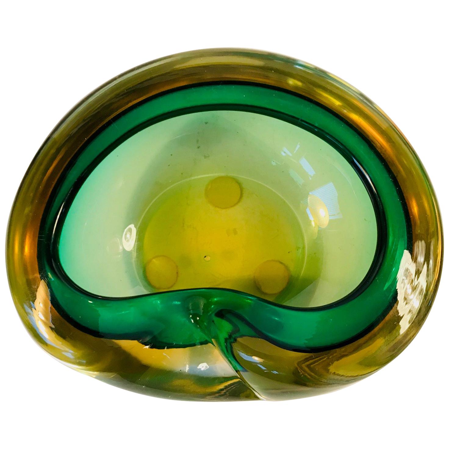 Green and Yellow Murano Glass Sommerso Bowl, 1960s