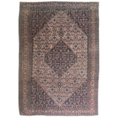 Antique Persian Hand Knotted Blue Salmon Senneh Rug, circa 1920