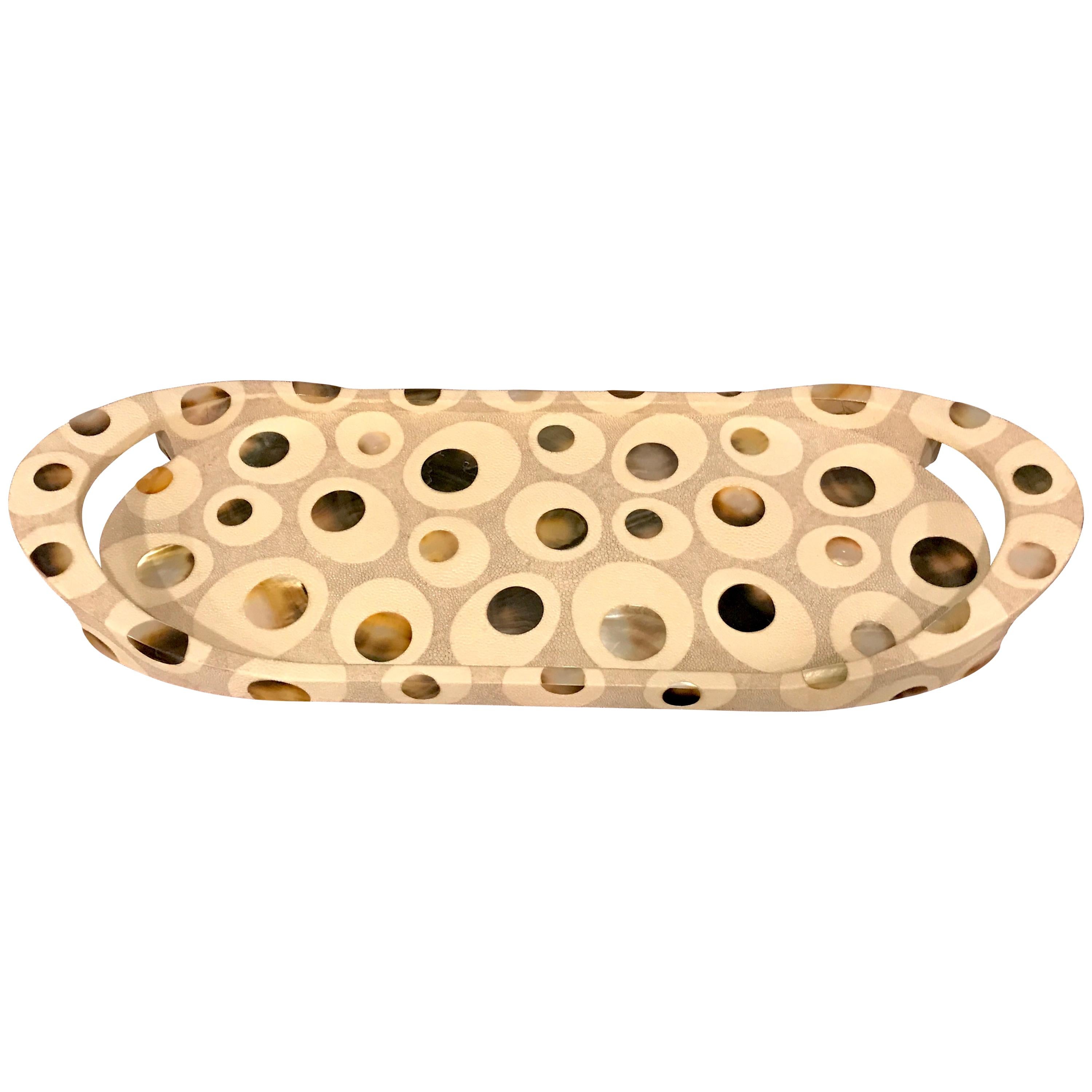 R&Y Augousti Shagreen and Mother of Pearl Oval Tray For Sale