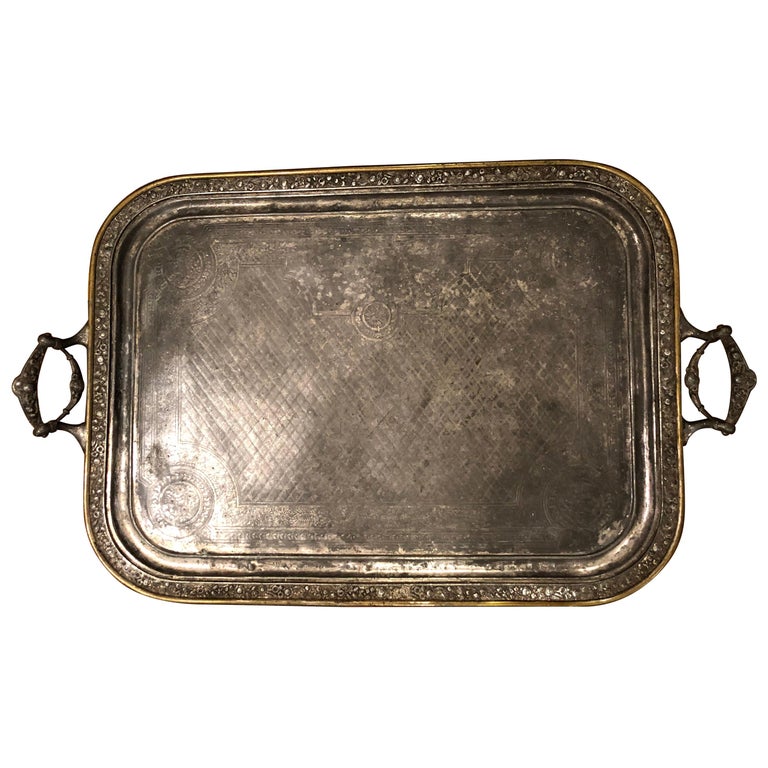 Large Victorian Metal Tray with Handles at 1stDibs