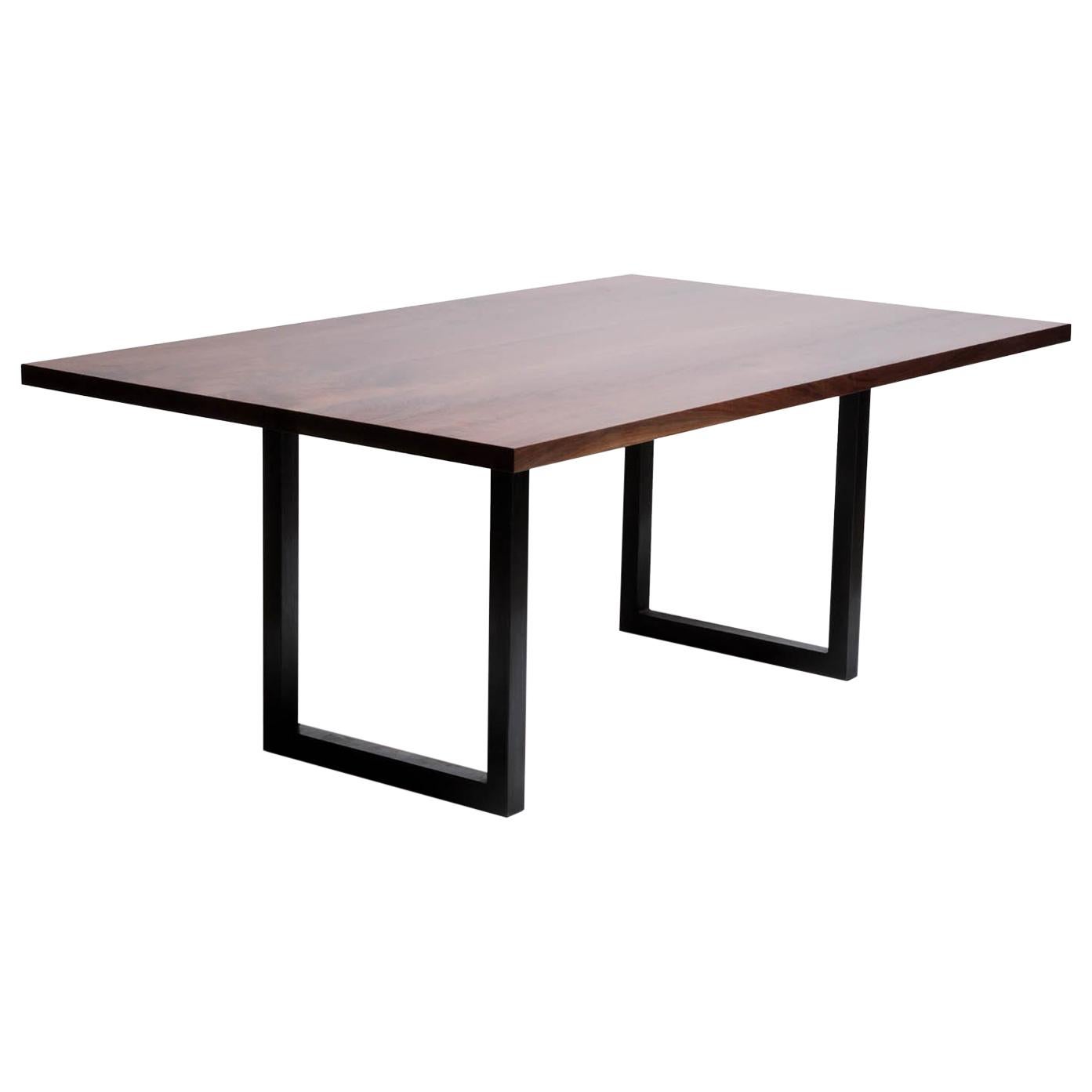 Solid Walnut Table on Modern Black Patina Steel Base by Alabama Sawyer For Sale