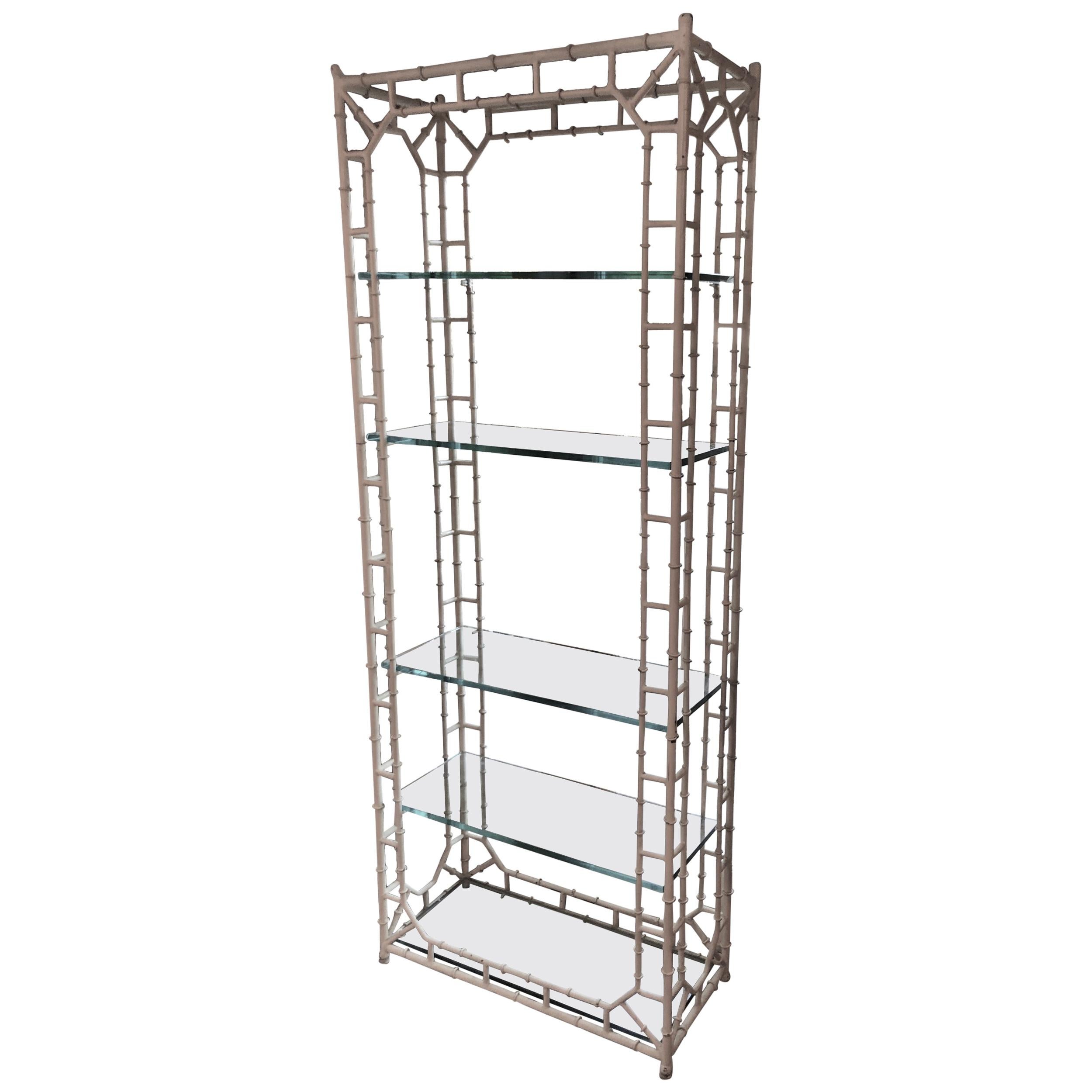 1960s Regency Solid Brass Etagere with Glass Shelves For Sale at 1stDibs