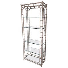 White Faux Bamboo Étagère with Glass Shelves