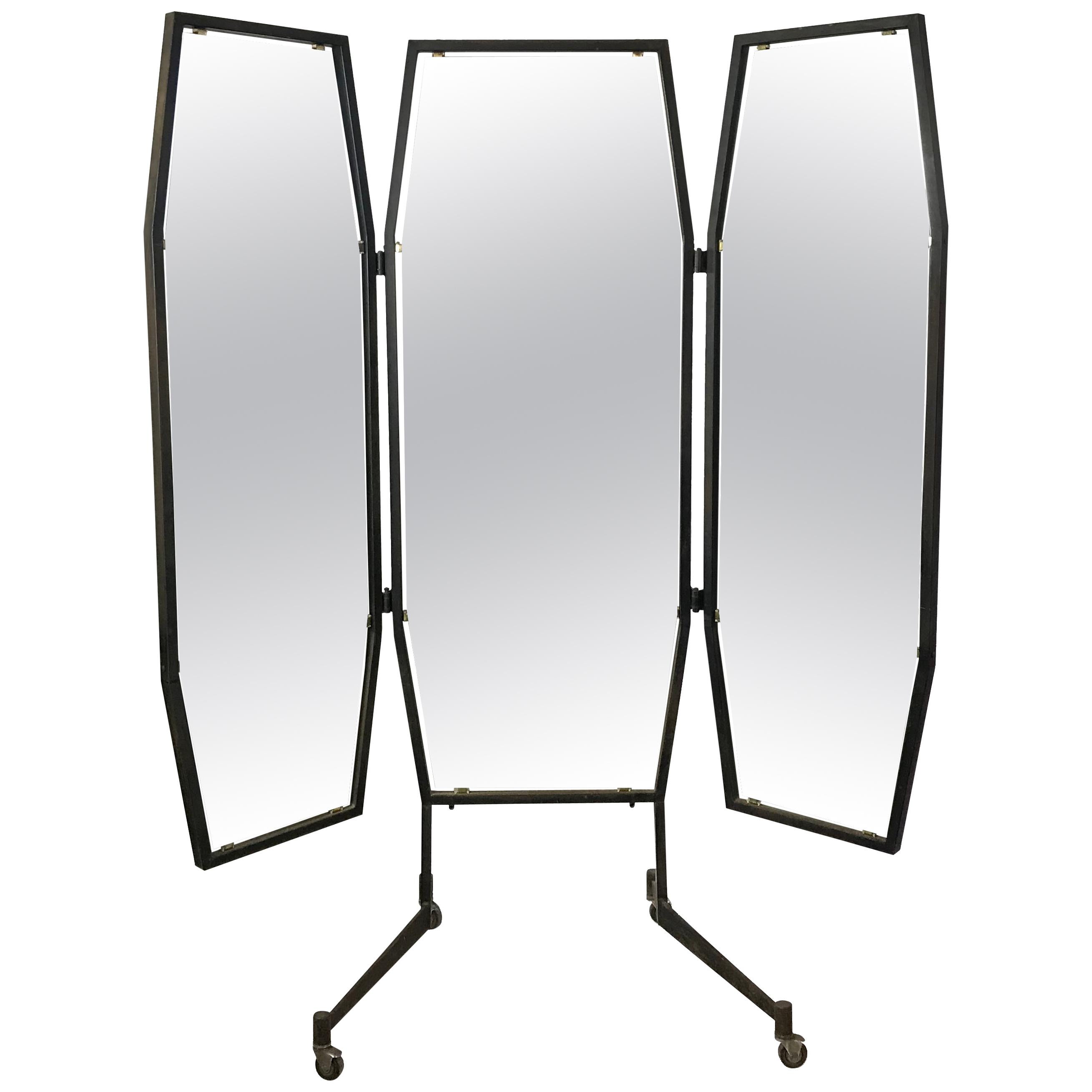Italian Trifold Mirror on Casters