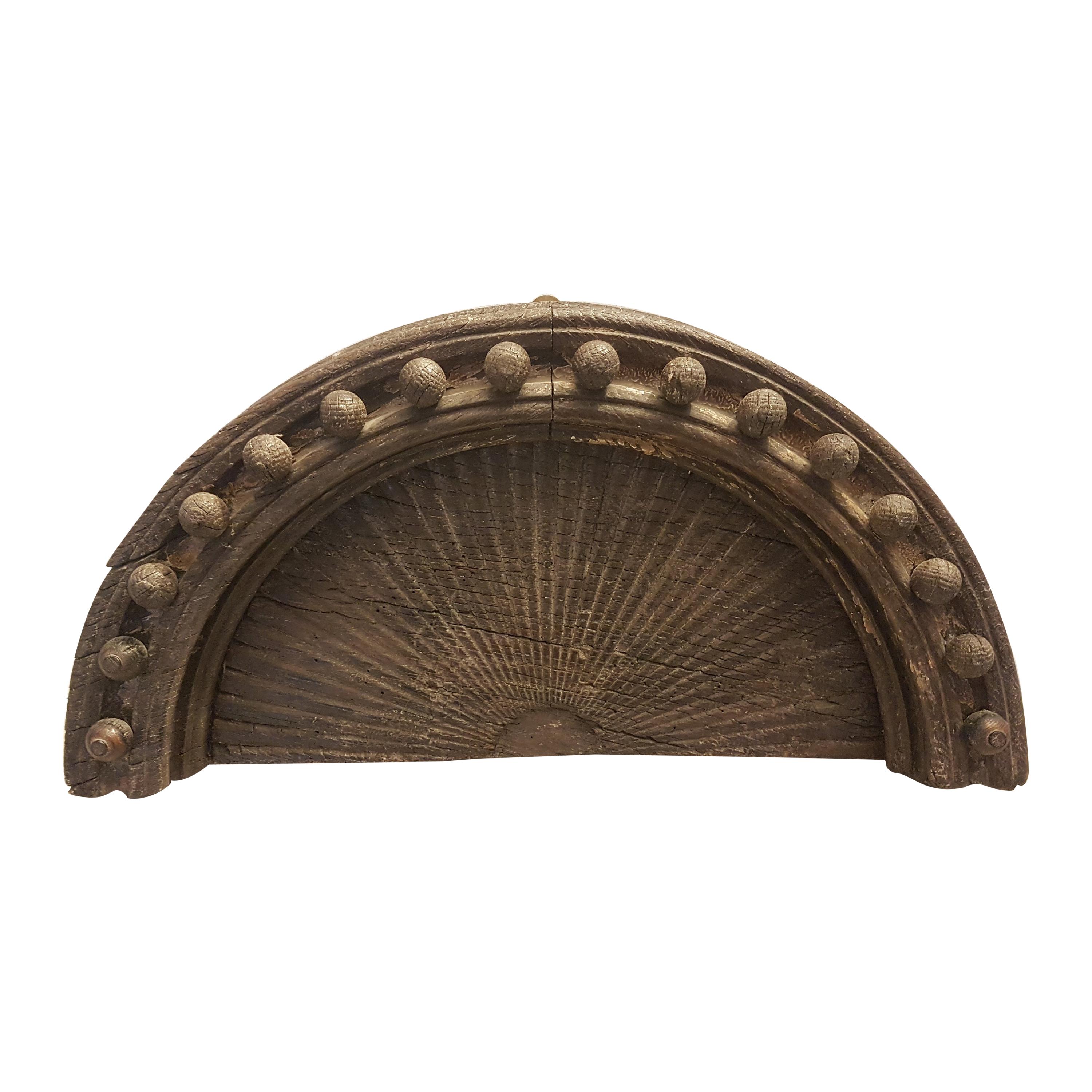 Early 19th Century Weathered Architectural Carved Oak Sunburst Form For Sale