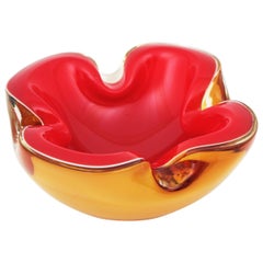 Vintage Mid-Century Modern Italian Red and Amber Sommerso Murano Glass Bowl or Ashtray