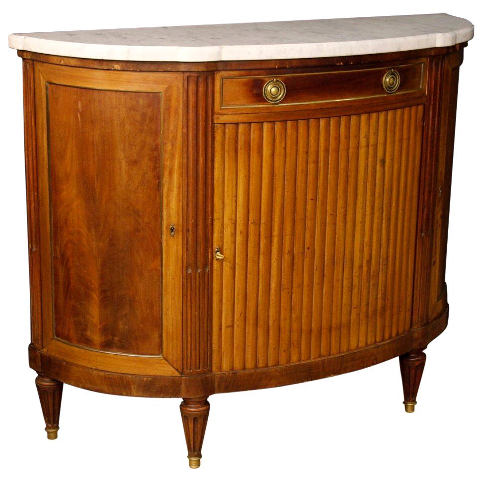 20th Century Mahogany with Marble Top Louis XVI Style French Demilune Sideboard