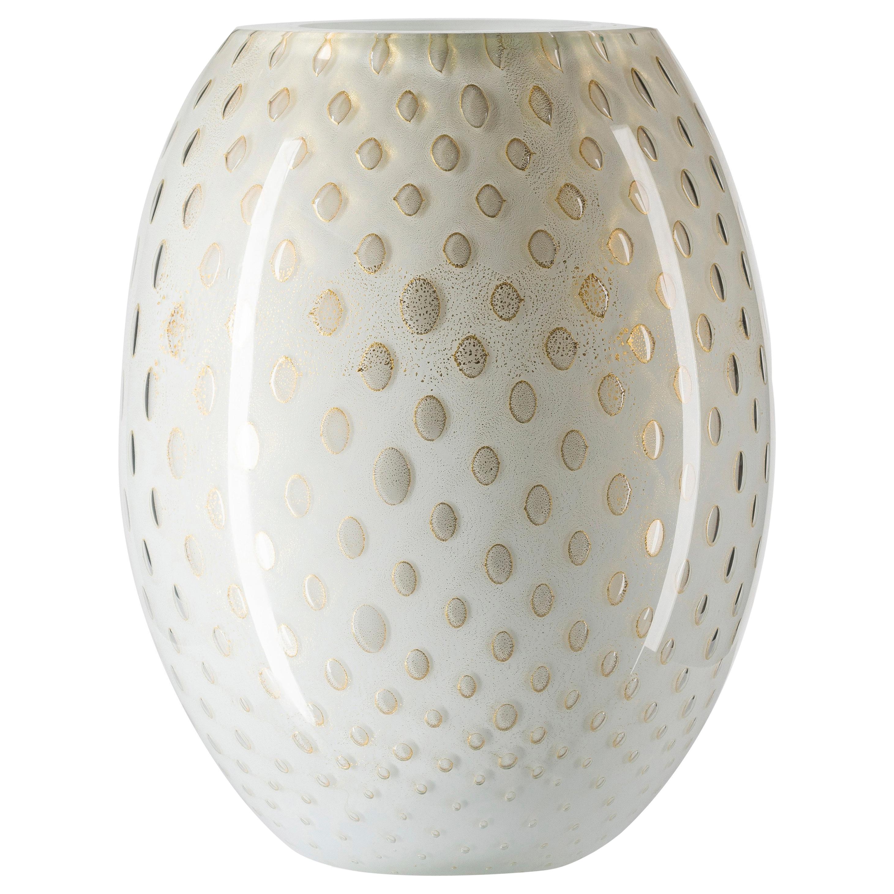 Oval Vase Mocenigo, Muranese Glass, Gold 24-Karat and White, Italy