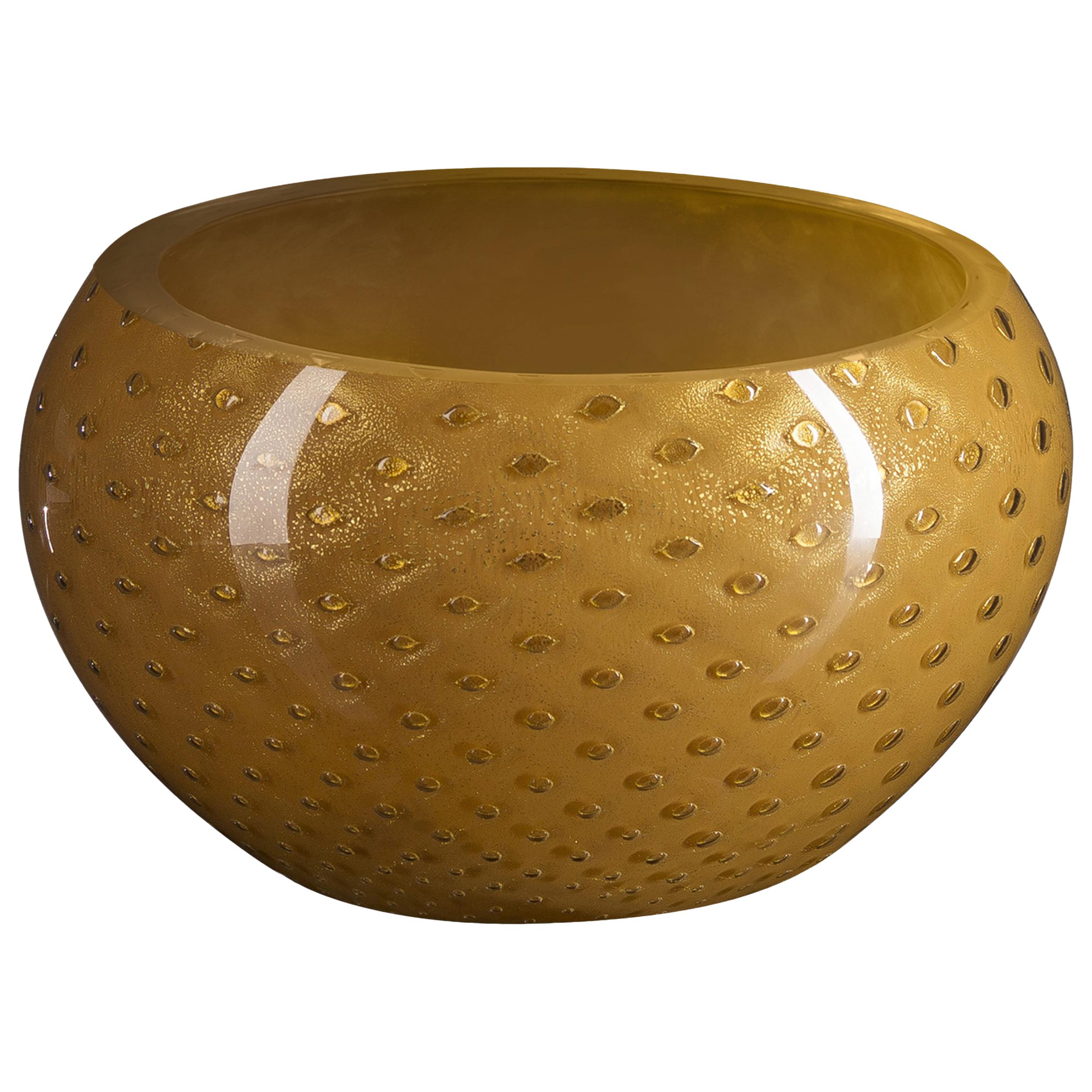 Bowl Mocenigo, Muranese Glass, Gold 24-Karat and Orange, Italy For Sale