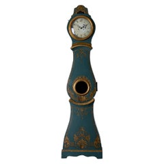 Grandfather Clock Swedish Rococo Green Blue Gilded 18th Century, Sweden