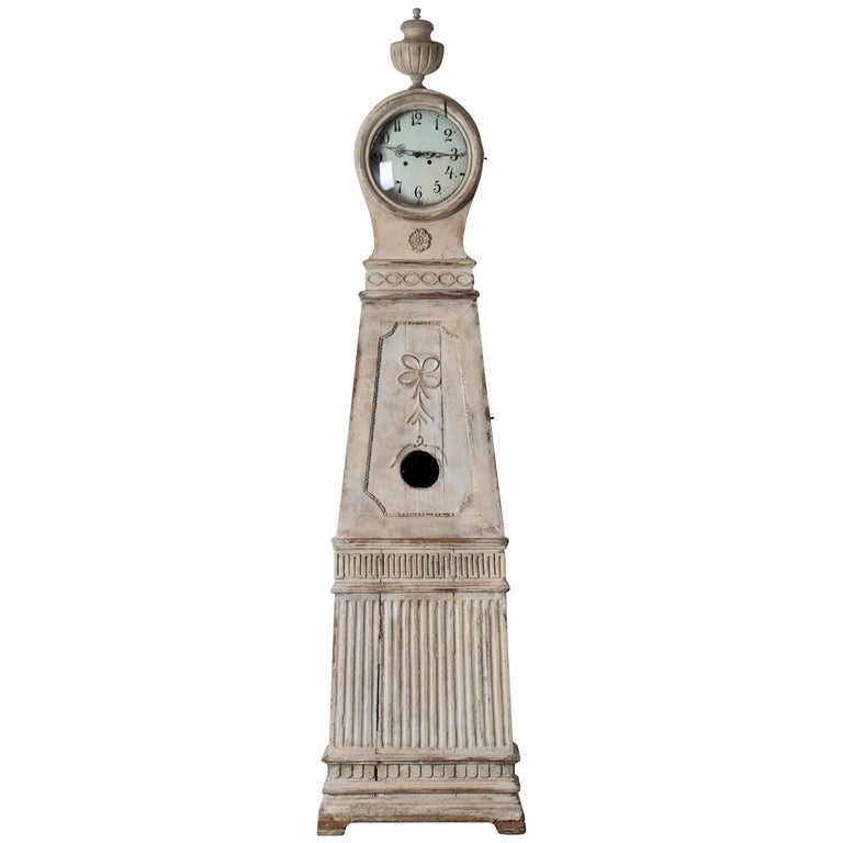 Clock Grandfather Swedish Gustavian White Neoclassical Sweden For Sale