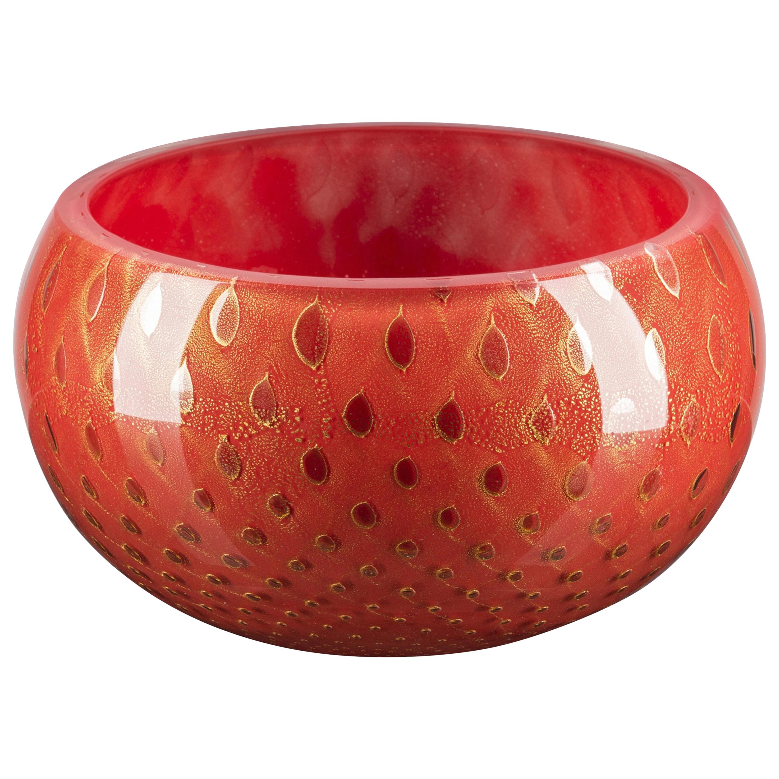 Bowl Mocenigo, Muranese Glass, Gold 24-Karat and Red, Italy For Sale