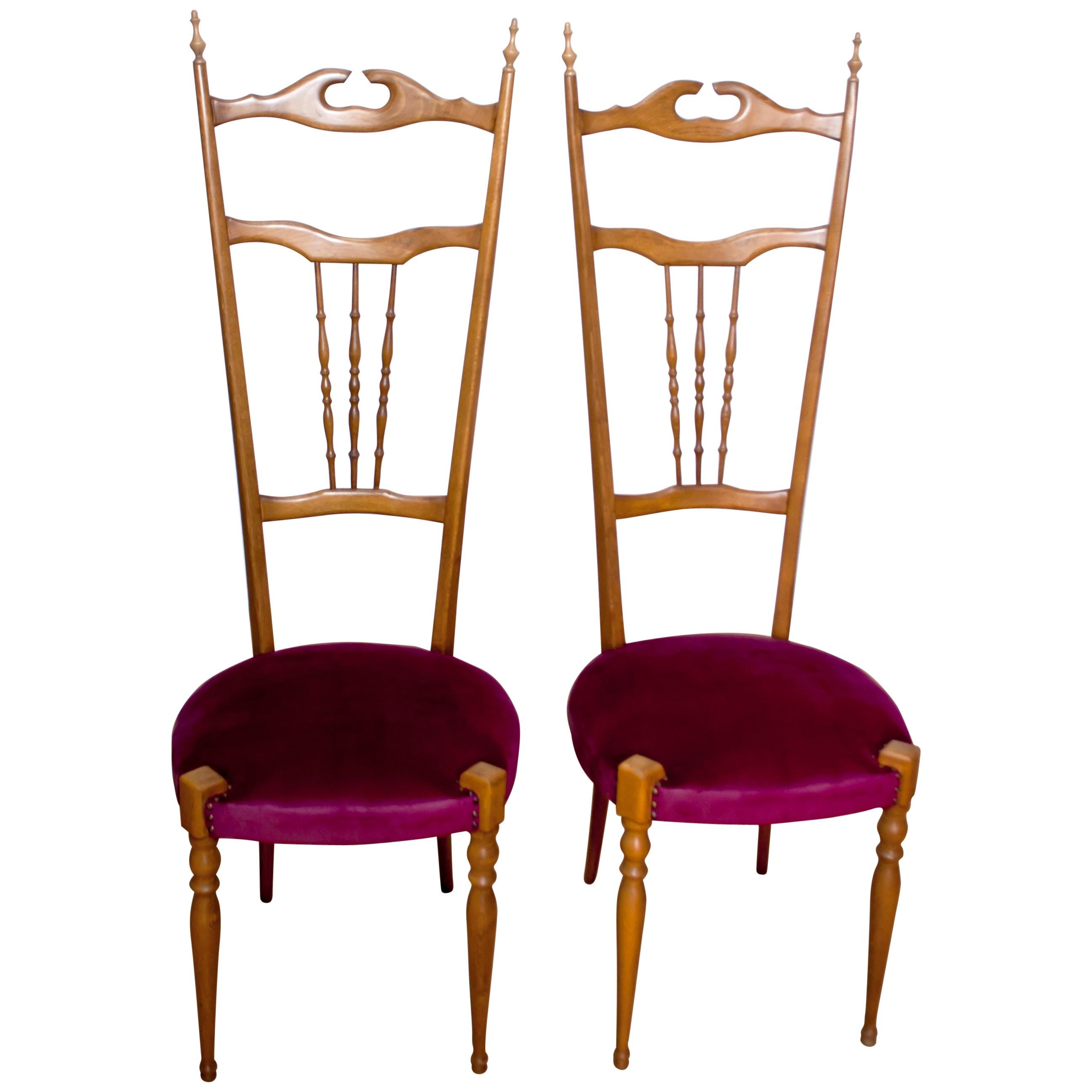 Pair of Gaetano Descalzi Midcentury Italian Chiavari High Back Chairs, 1950s