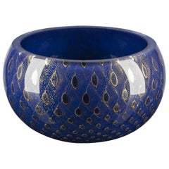 Bowl Mocenigo, Muranese Glass, Gold 24-Karat and Blue, Italy