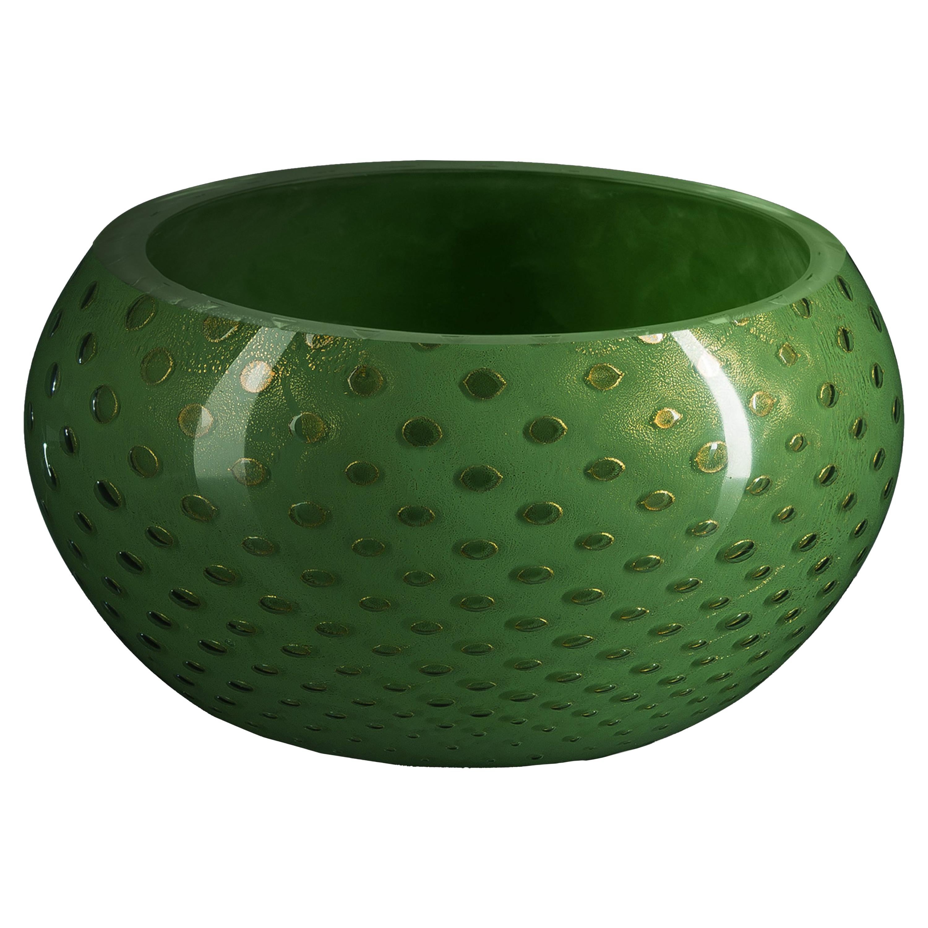 Bowl Mocenigo, Muranese Glass, Gold 24-Karat and Dark Green, Italy