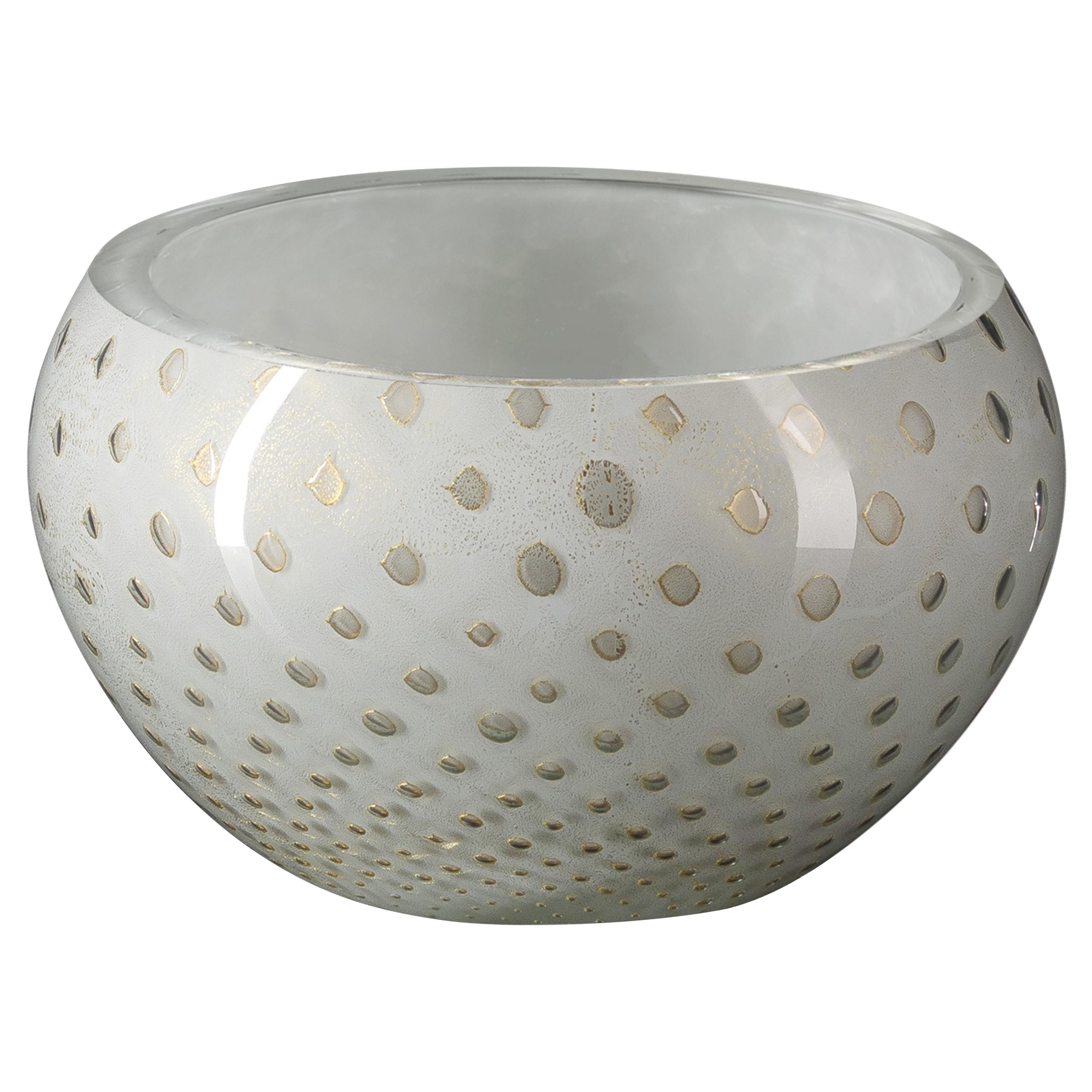 Bowl Mocenigo, Muranese Glass, Gold 24-Karat and White, Italy For Sale