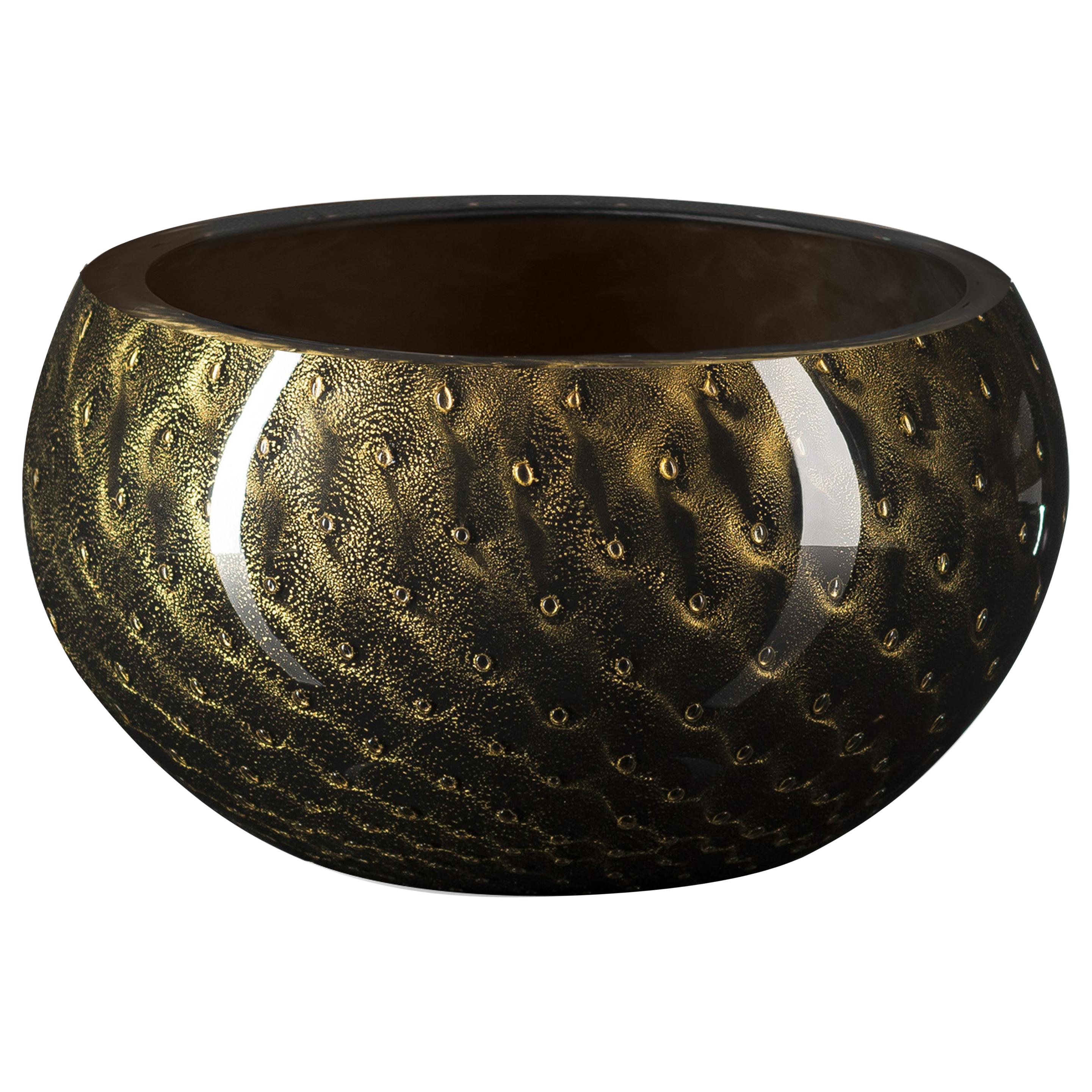 Bowl Mocenigo, Muranese Glass, Gold 24-Karat and Black, Italy For Sale