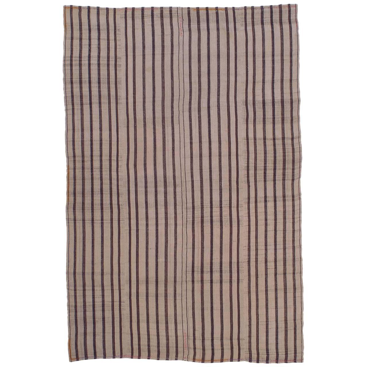 Striped "Jajim" Rug in Brown and Ivory