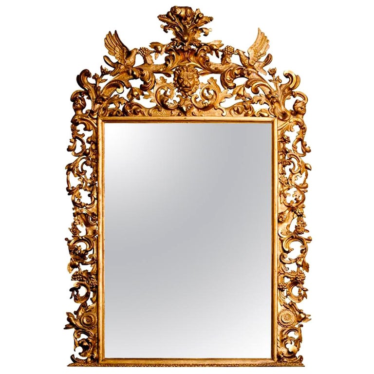 19th Century Rococo Water and Parcel-Gilt Italian Mirror For Sale