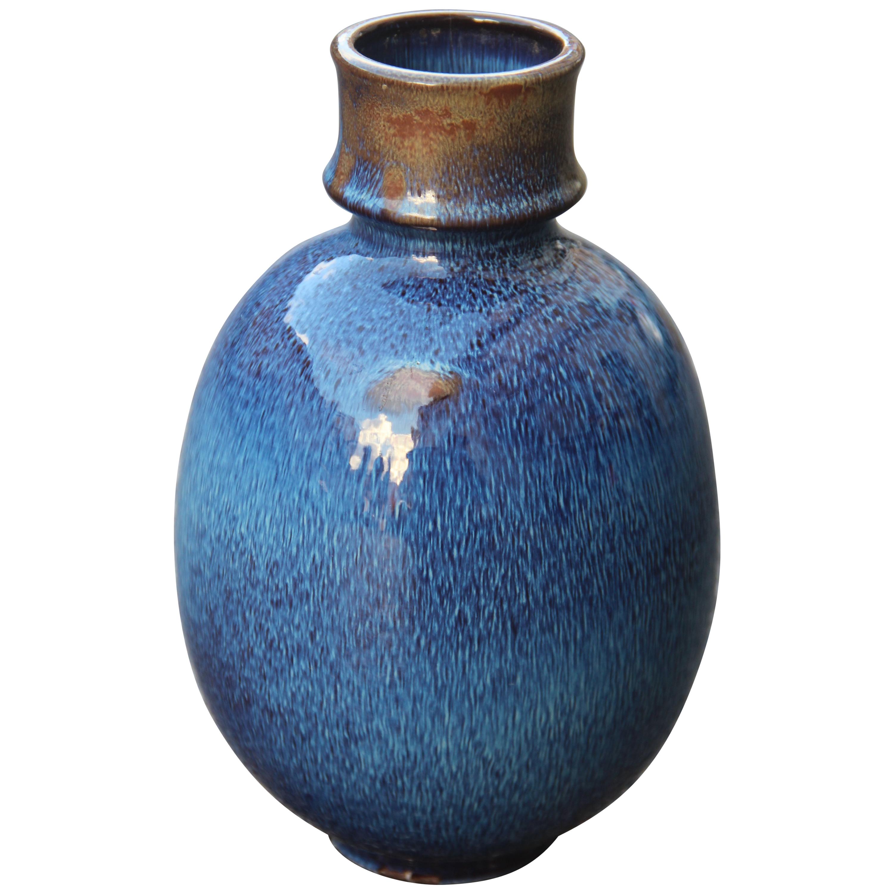 Round Vase Ceramic Blue Color Ernestine Italian Design, 1960s For Sale