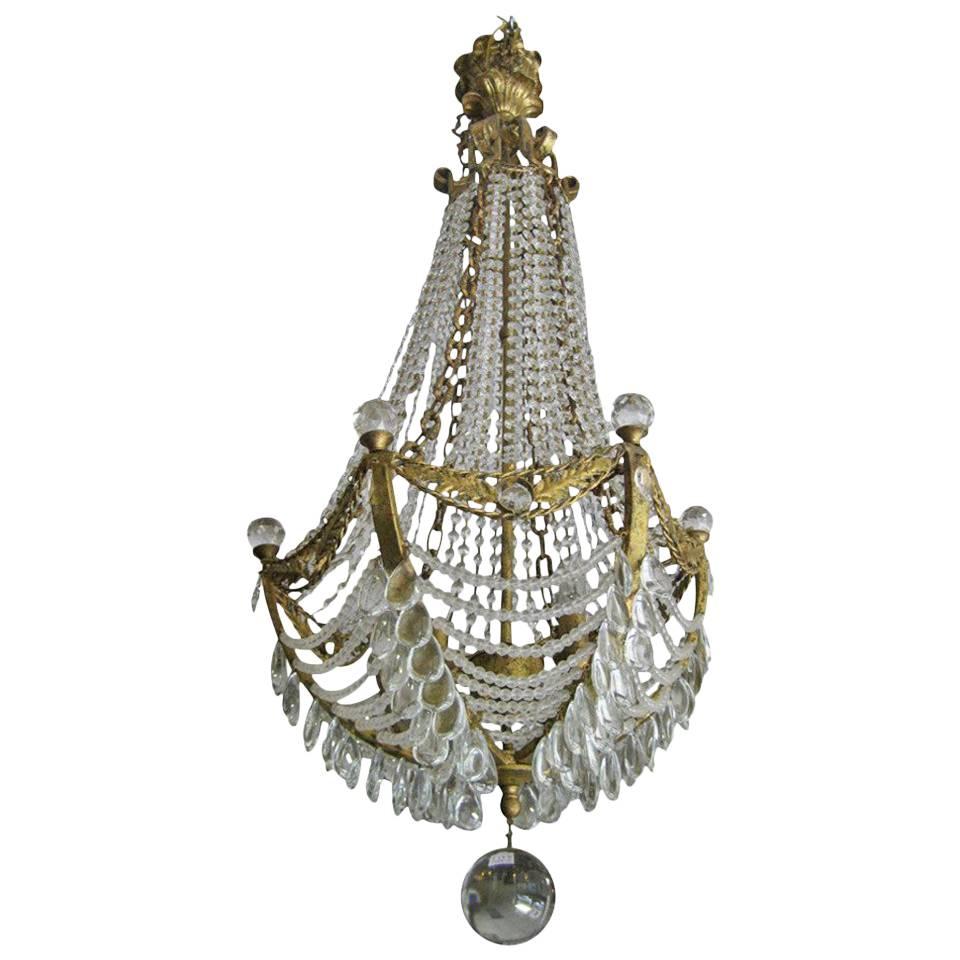 Waterfall Crystal and Doré Bronze Hollywood Regency Chandelier