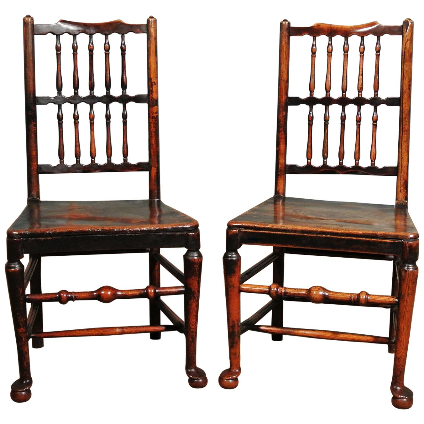 Pair of 18th Century Elm Spindle Back Chairs