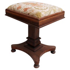 Antique 19th Century English Mahogany Pedestal Side Table with Flower Pattern Velvet Top