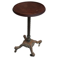 19th Century English Pedestal Side Table with Wooden Top and Cast Iron Foot Claw