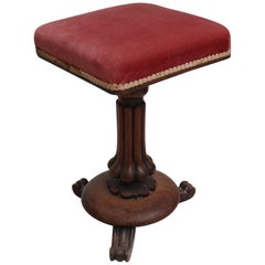 19th Century English Mahogany Claw Foot Pedestal Side Table with Red Velvet Top