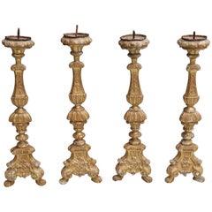 18th Century Set of Four Spanish Gold Gilded Wooden Pricket Sticks