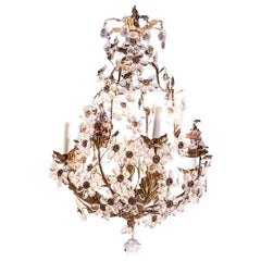 Antique Capodimonte, Cage Chandelier in Crystal and Porcelain Characters, circa 1900