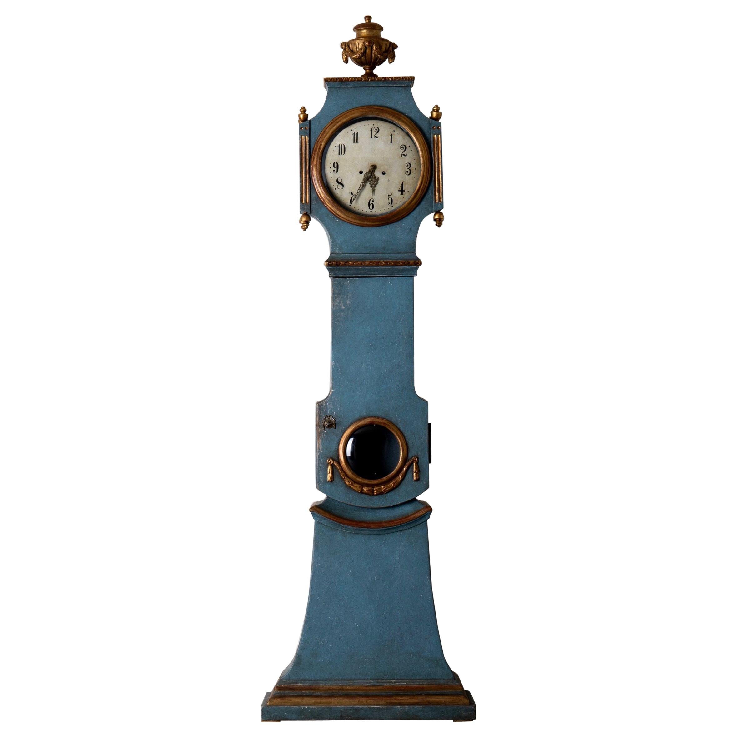 Grandfather Clock Swedish Neoclassical Blue Gold Sweden