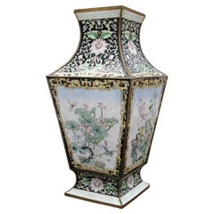 1970s Chinese Cloisonné Hand Painted Vase with Flower Motifs