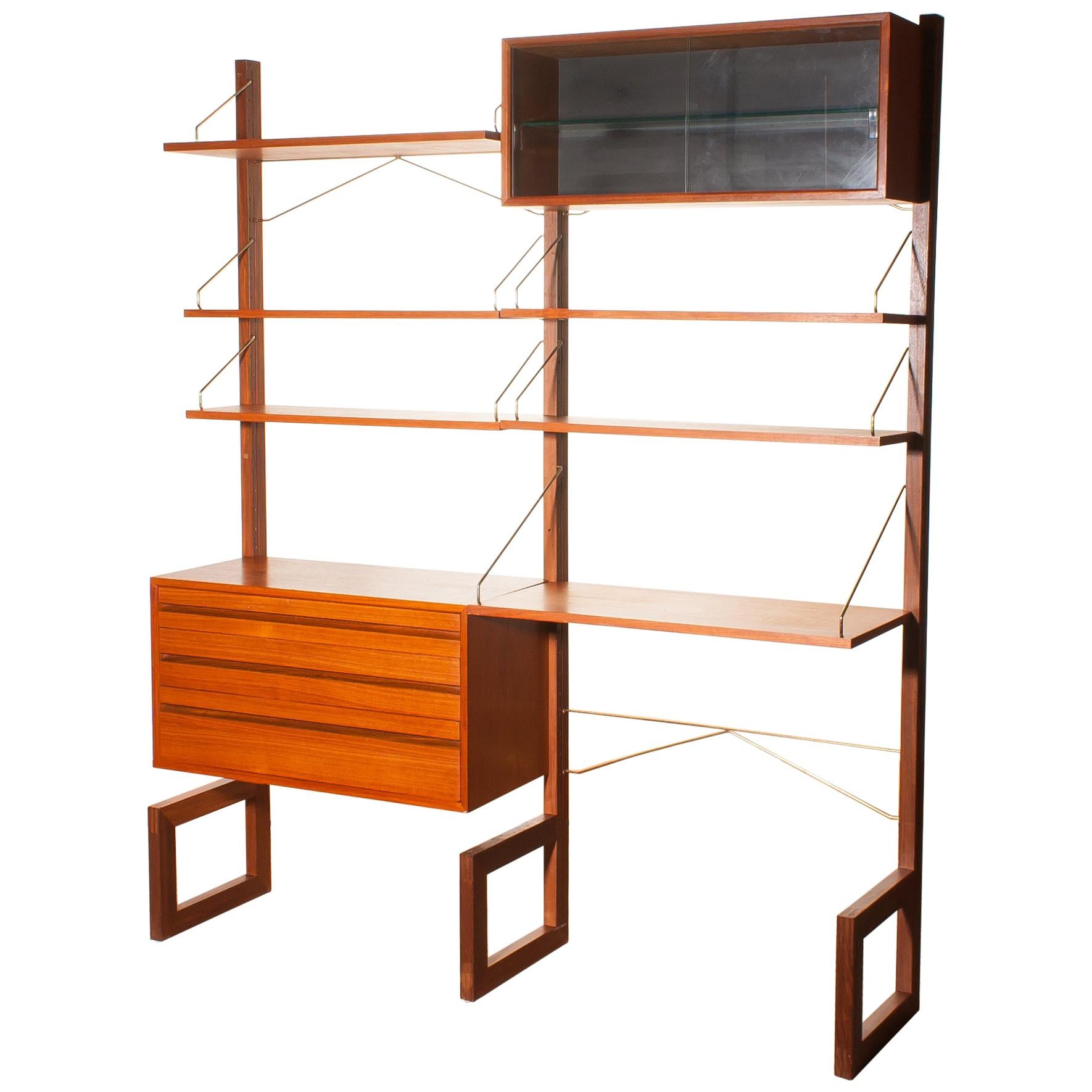 1960s, Poul Cadovius For Cado Teak With Golden Supports Bookcase / Desk
