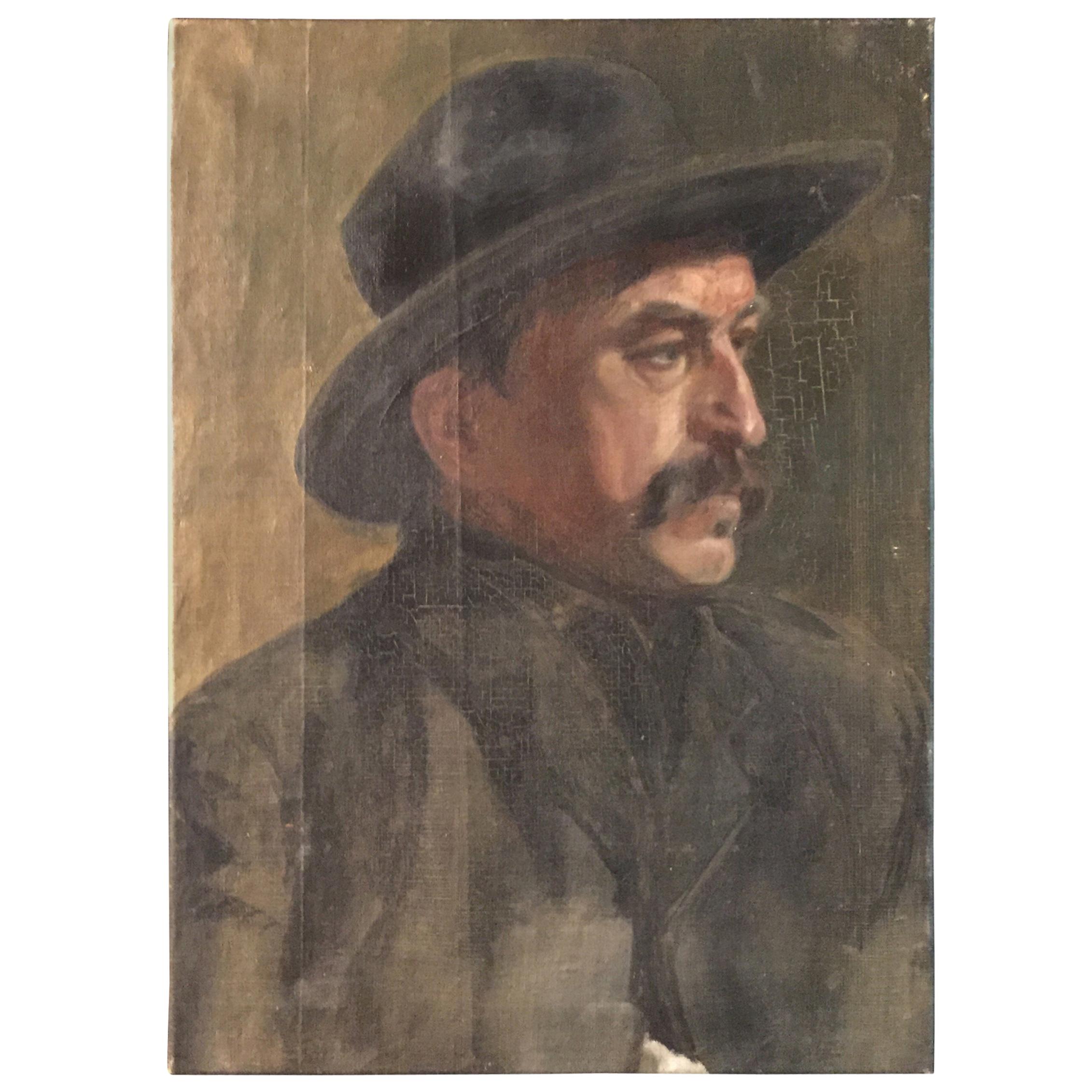 Portrait of Man with Hat circa 1900 Oil on Canvas