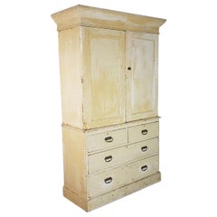Antique Early 20th Century French Painted Pine Linen Cupboard