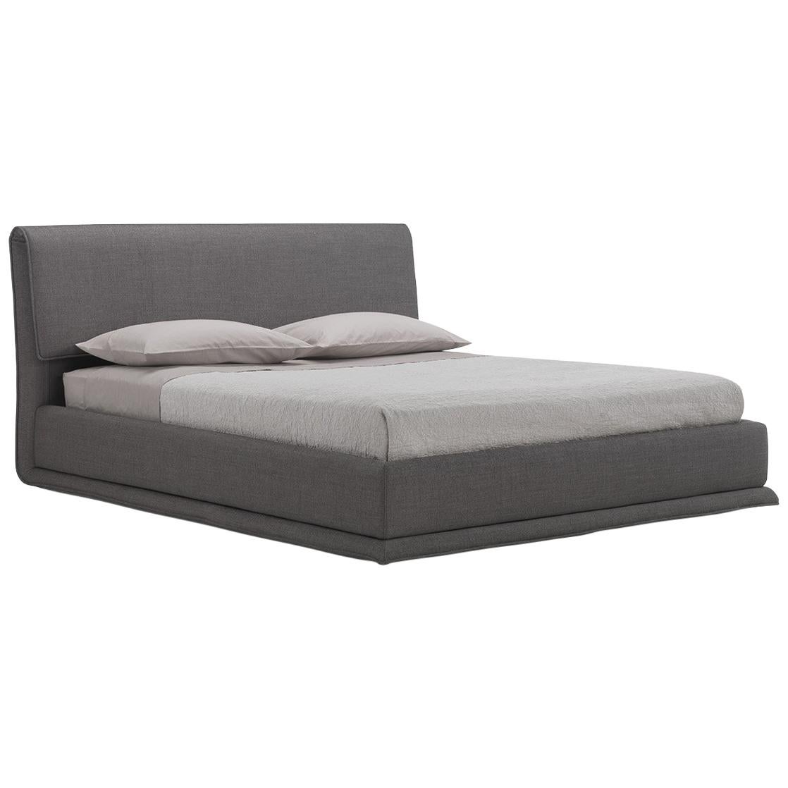 'VERZIERE' King Size Bed with Smoke Gray Upholstered Headboard and Bed Frame For Sale