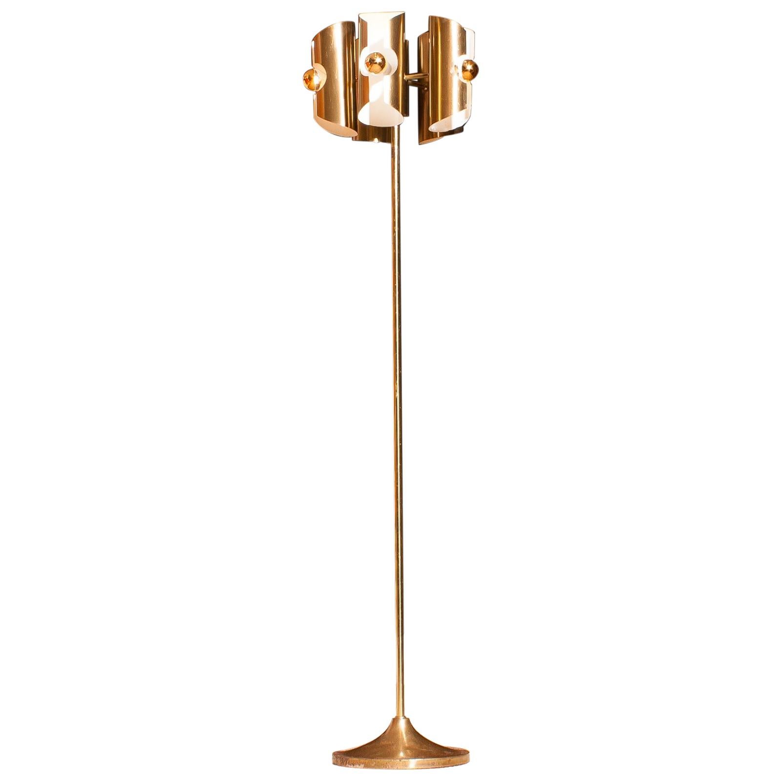 1960 Lovely Italian Brass Floor Lamp with Five Brushed Brass Shades