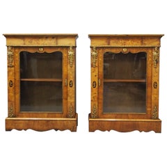 Pair of Victorian Walnut Marquetry Inlaid Pier Cabinets