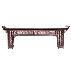 Large Chinese Console in Red Lacquered Bamboo, Late 19th Century