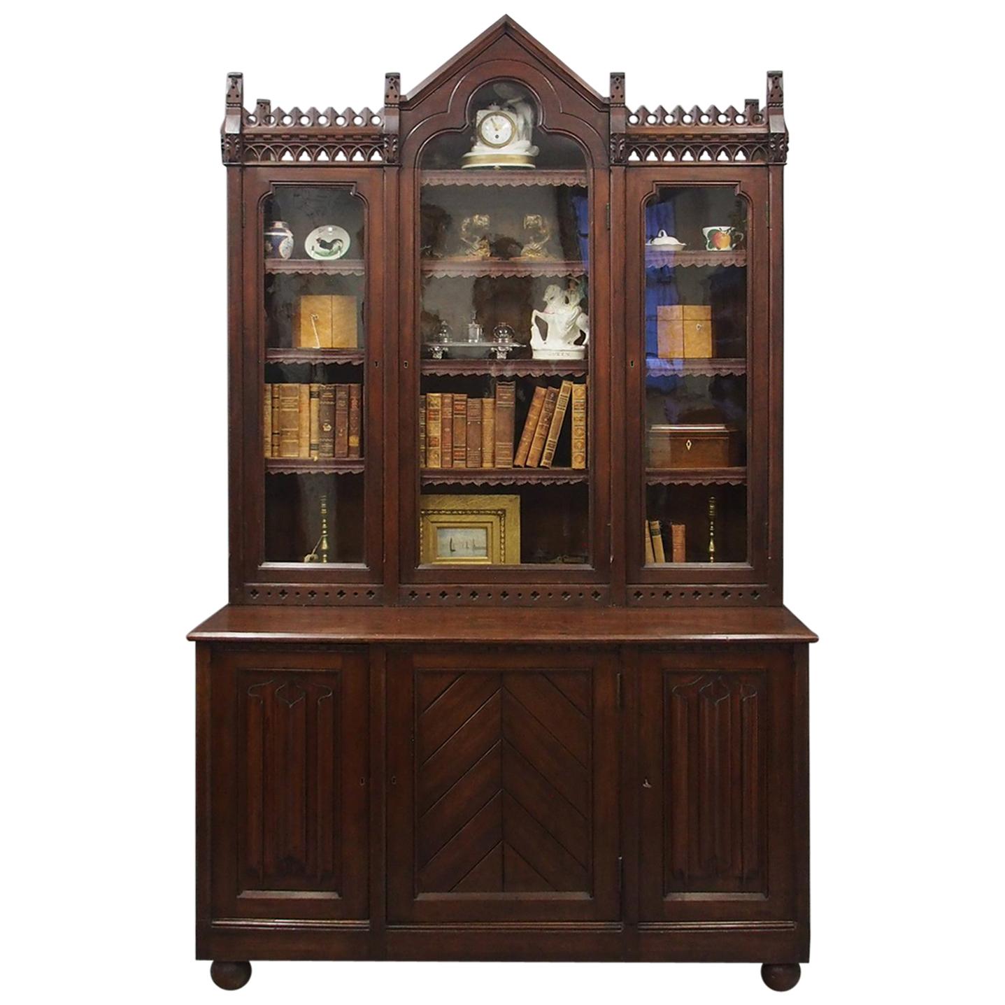 Gothic Scottish Pitch Pine Cabinet Bookcase For Sale