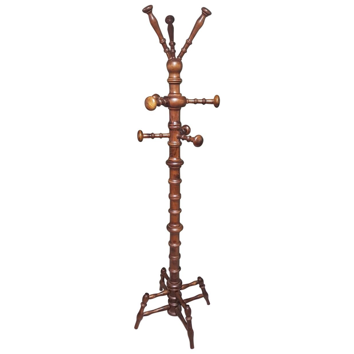 Mid20th Century Faux Bamboo Brown Wooden Coat Stand For Sale at 1stDibs