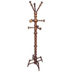 Mid-20th Century Faux Bamboo Brown Wooden Coat Stand