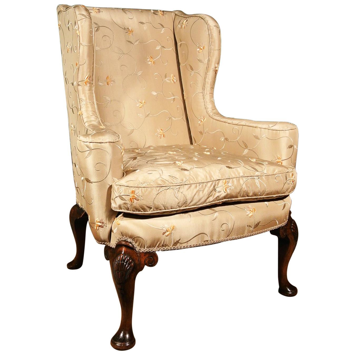 19th Century Walnut Wing Armchair Chair, circa 1820 For Sale