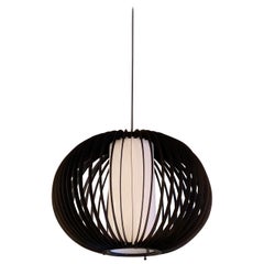 Mid-Century Modern Caged Globe Milk Glass Pendant Light