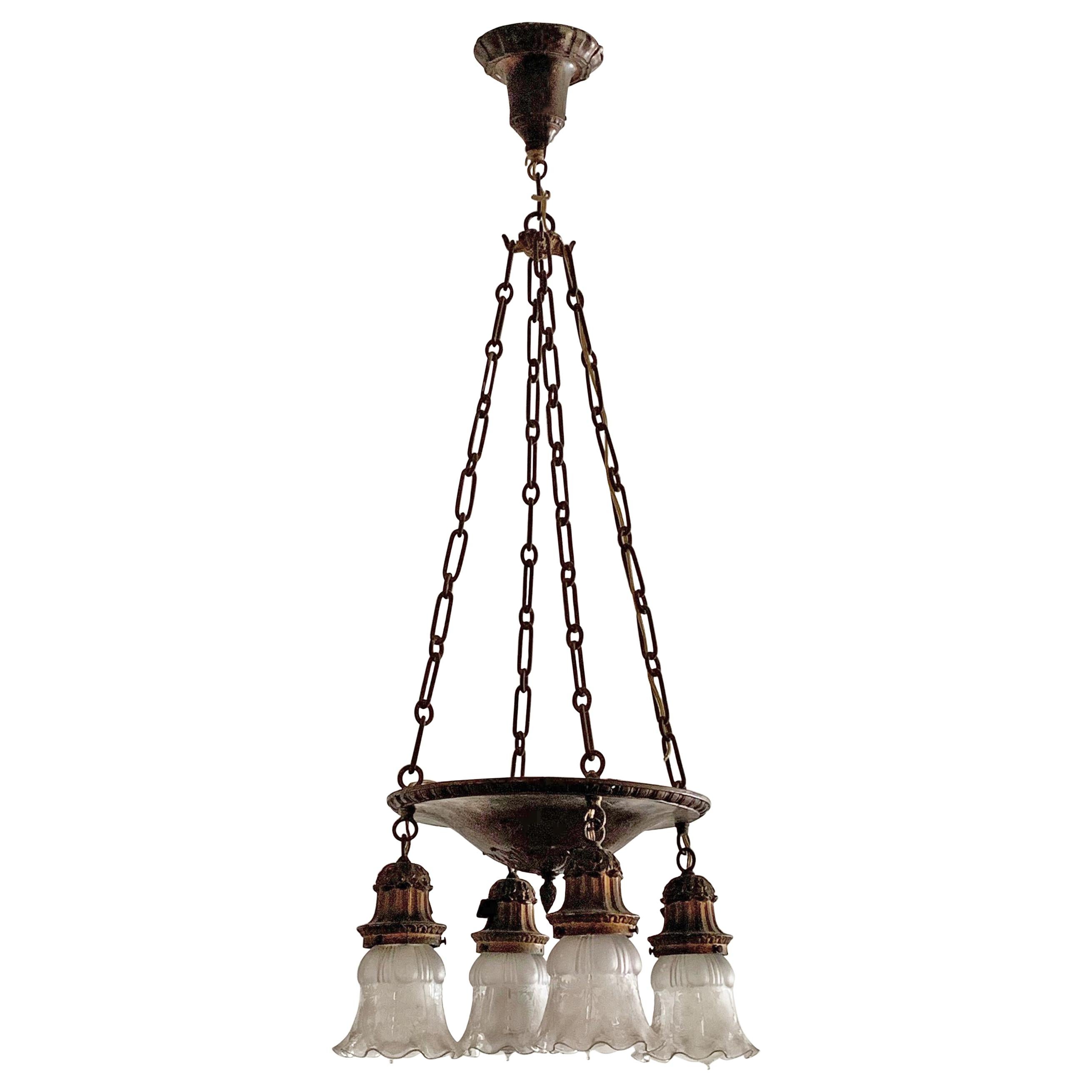 4-Bulb Suspended Cast Metal Pan Chandelier